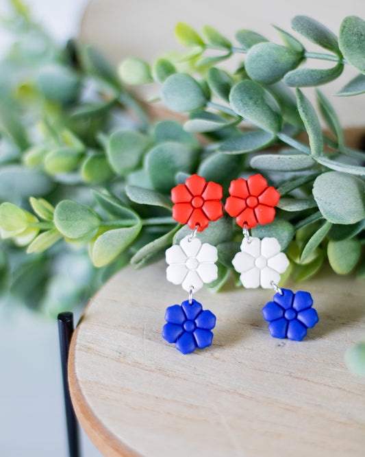 Red White and Blue Flower Dangles