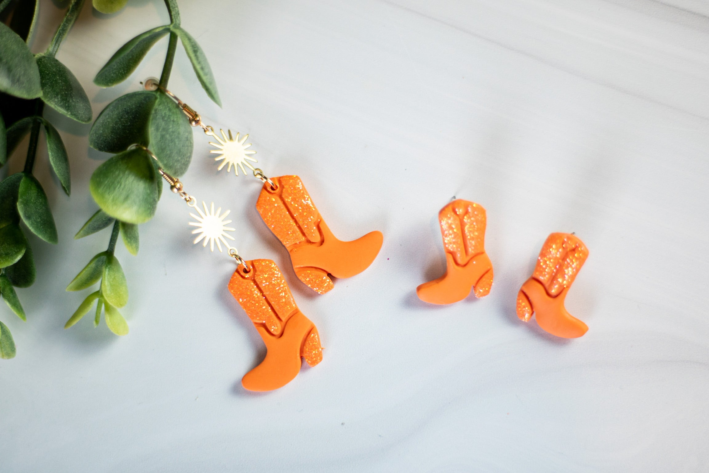 Orange Glitter Cowboy Boots Dangles