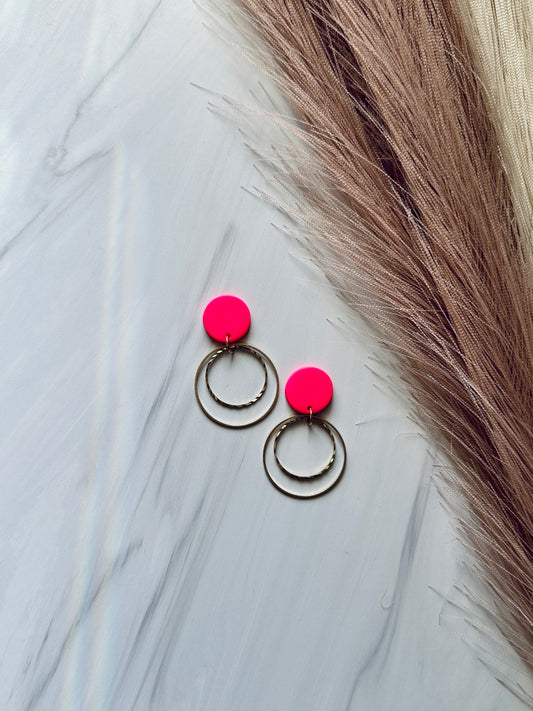 WS Hot Pink Double Circle Dangles