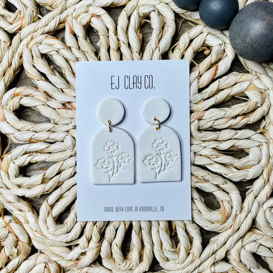 WS White Flower Embossed Dangles