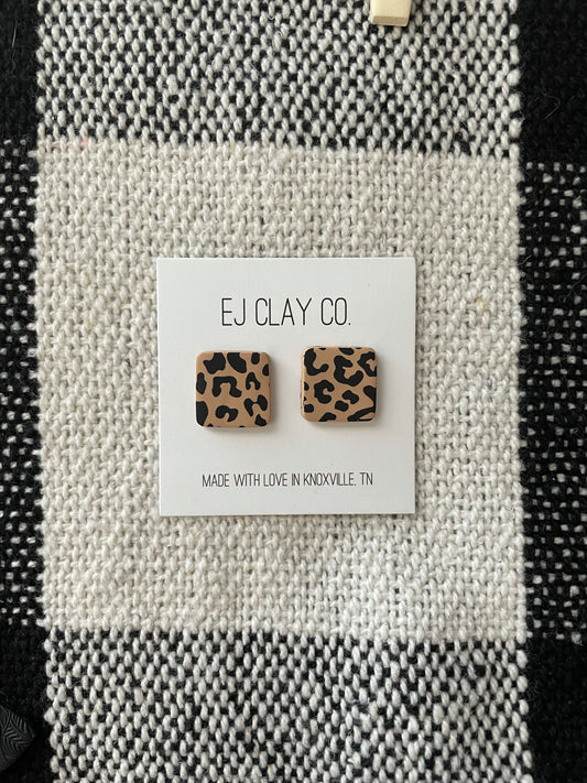WS Square Leopard Studs