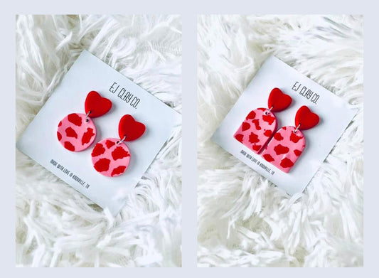 WS Pink Leopard Heart Dangles