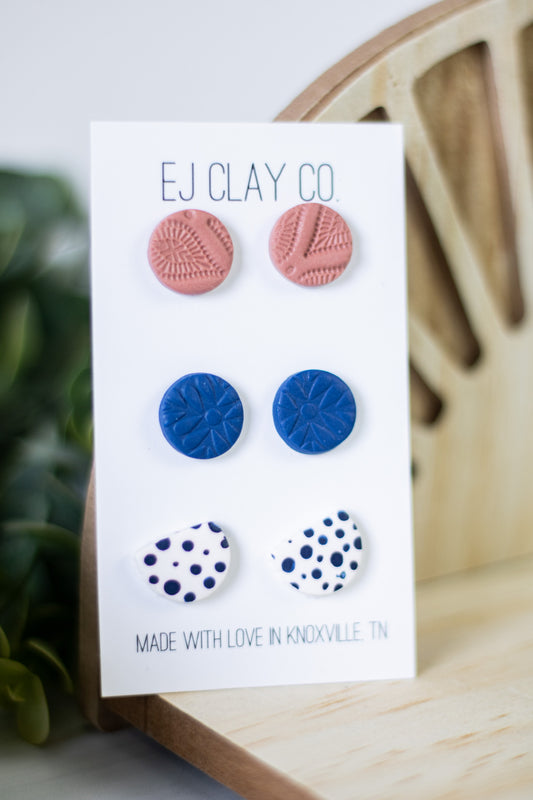 Pink/Navy Polka Dot Stud Pack