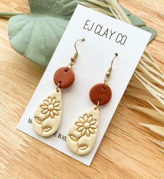 Ivory and Cinnamon Embossed Dangles